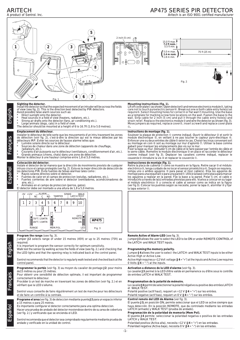 Page n°1 - Manuel utilisateur Aritech AP475