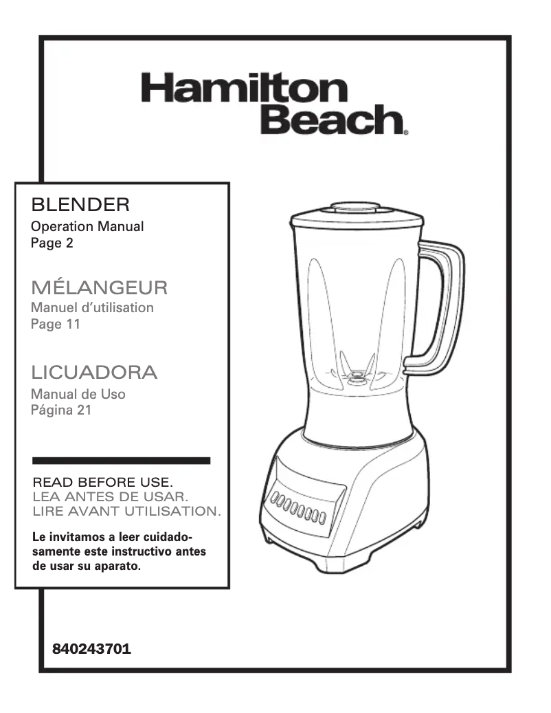 Page n°1 - Manuel utilisateur Hamilton Beach 50128