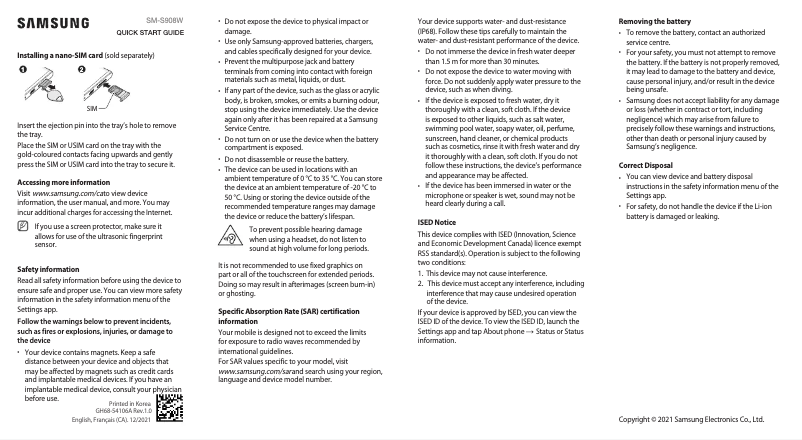 Imagen de la primera página del manual del dispositivo Galaxy S22 Ultra 5G