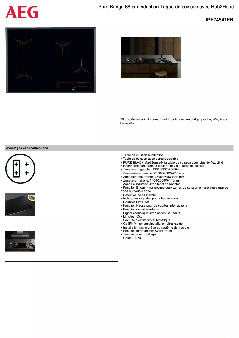 Page 1 de la notice Fiche technique AEG IPE74541FB