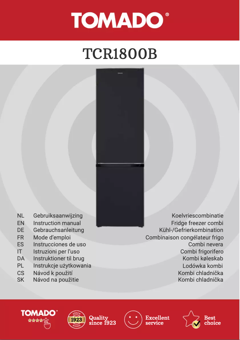 Page 1 de la notice Manuel utilisateur Tomado TCR1800B