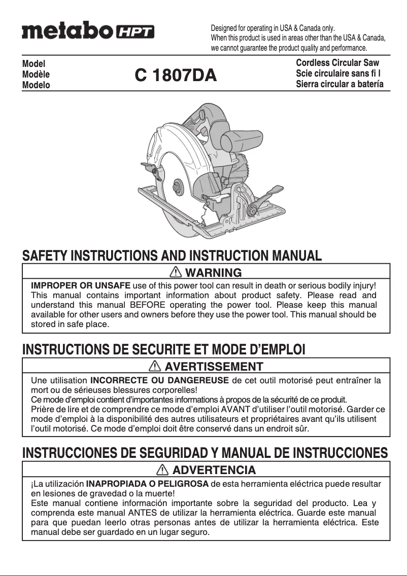 Image de la première page du manuel de l'appareil C1807DA