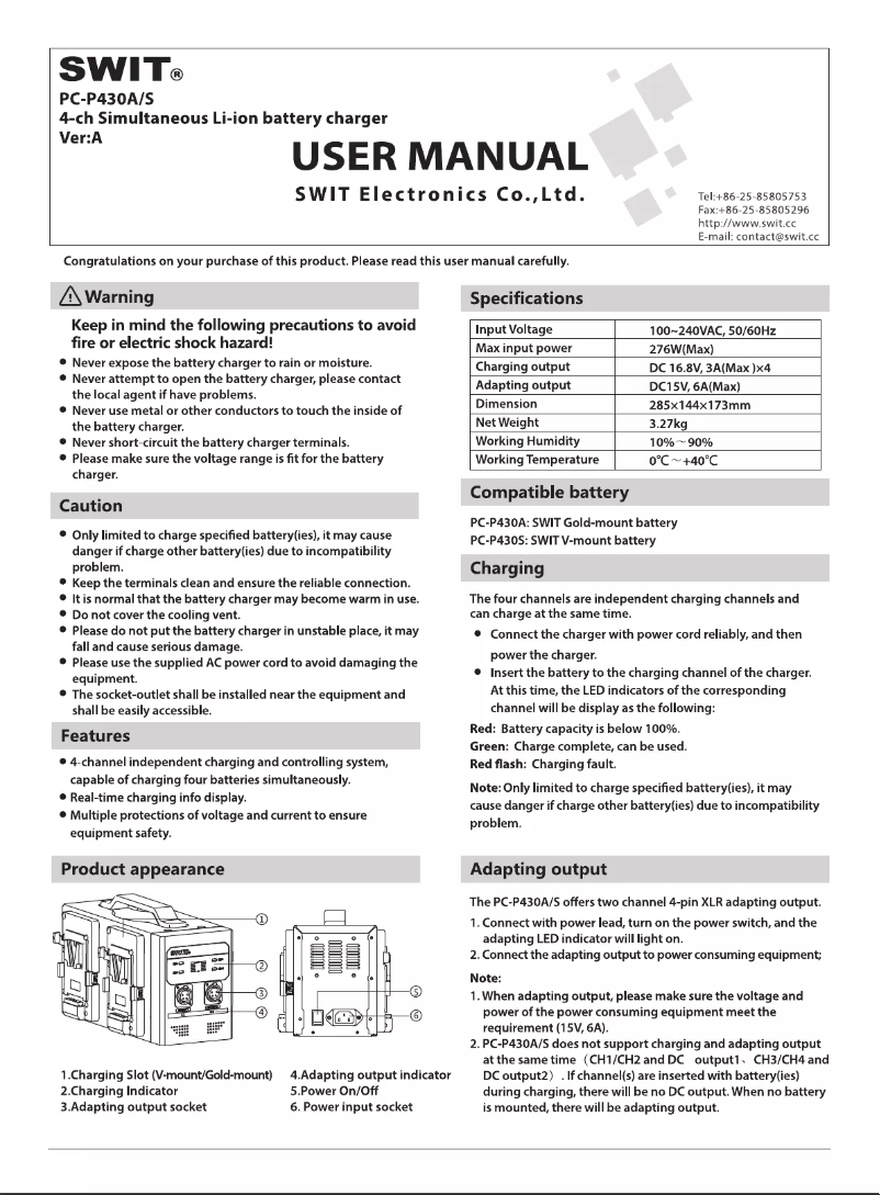 Page 1 de la notice Manuel utilisateur SWIT PC-P430