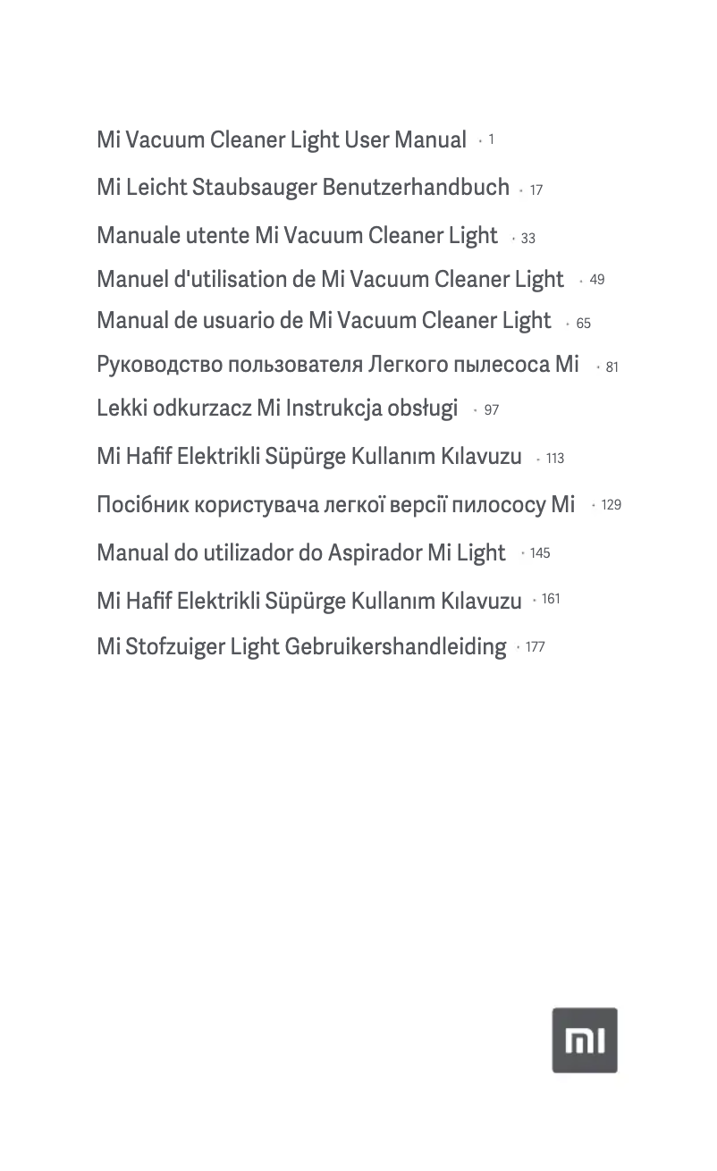Image de la première page du manuel de l'appareil Mi Vacuum Cleaner Light