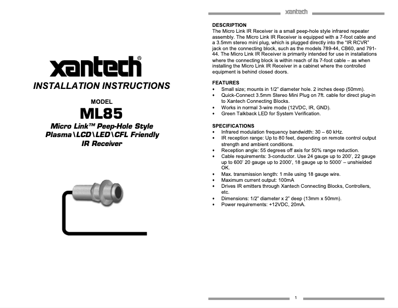 Image de la première page du manuel de l'appareil Micro Link ML85