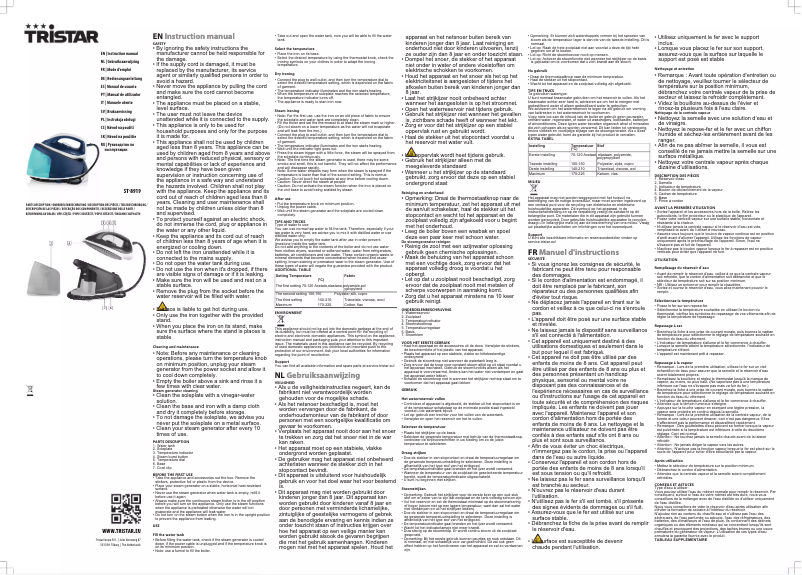 Page 1 de la notice Manuel utilisateur TriStar ST-8919