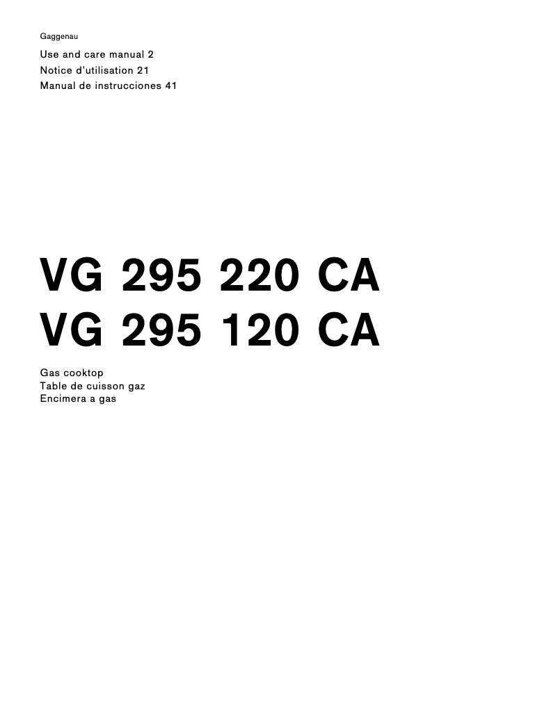 Page 1 de la notice Manuel utilisateur Gaggenau VG295120CA