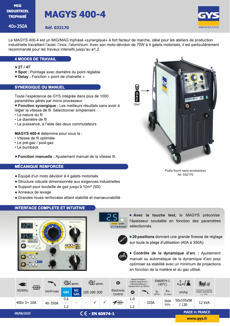 Page n°1 - Fiche technique GYS Magys 400-4