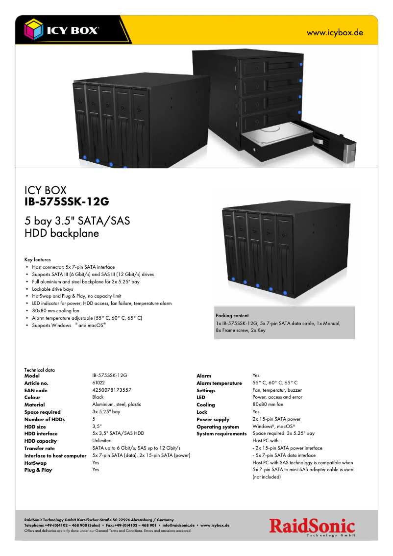 Page 1 de la notice Fiche technique Icy Box IB-575SSK-12G