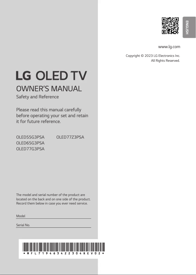 Page n°1 - Manuel utilisateur LG OLED77G3PSA