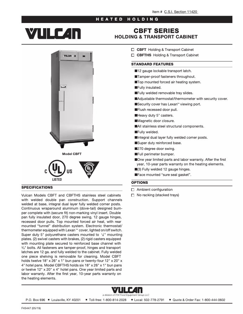Page n°1 - Fiche technique Vulcan CBFTHS