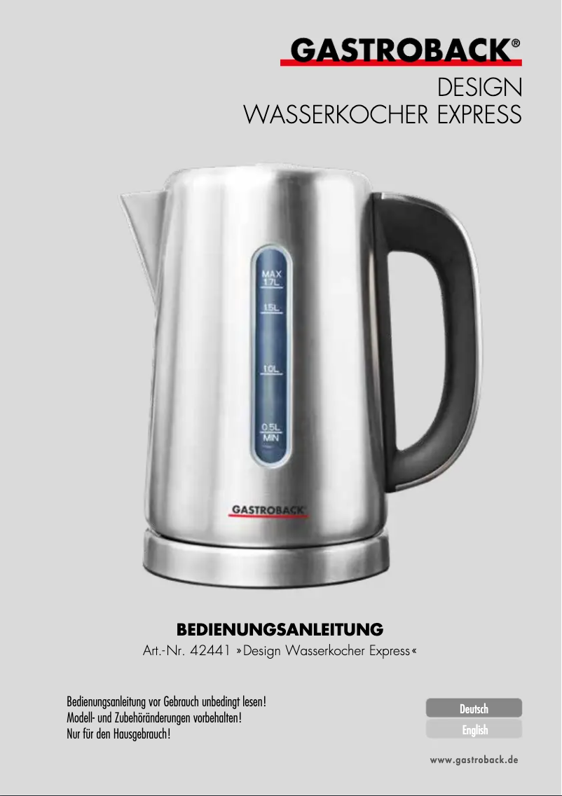 Page 1 de la notice Manuel utilisateur Gastroback Design Water Kettle Express 42441