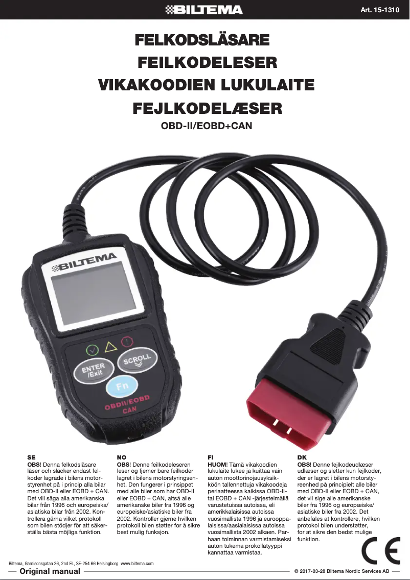 Page 1 de la notice Manuel utilisateur Biltema 15-1310