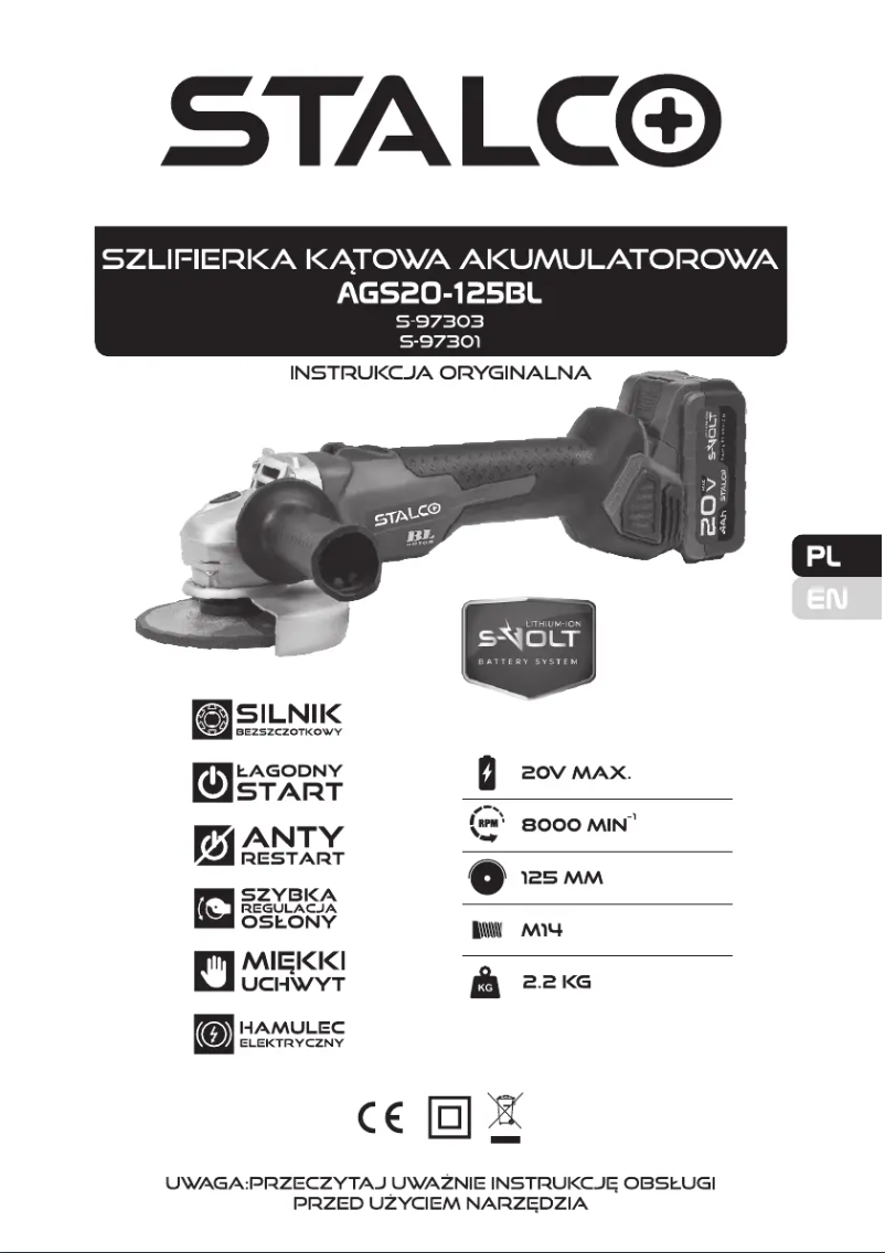 Page 1 de la notice Manuel utilisateur Stalco AGS20-125BL