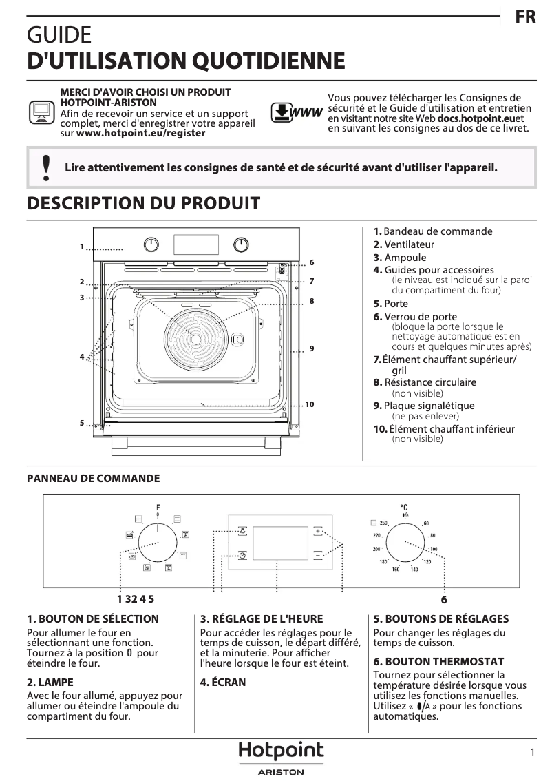 Page n°1 - Manuel utilisateur Hotpoint FA2548PIXHA