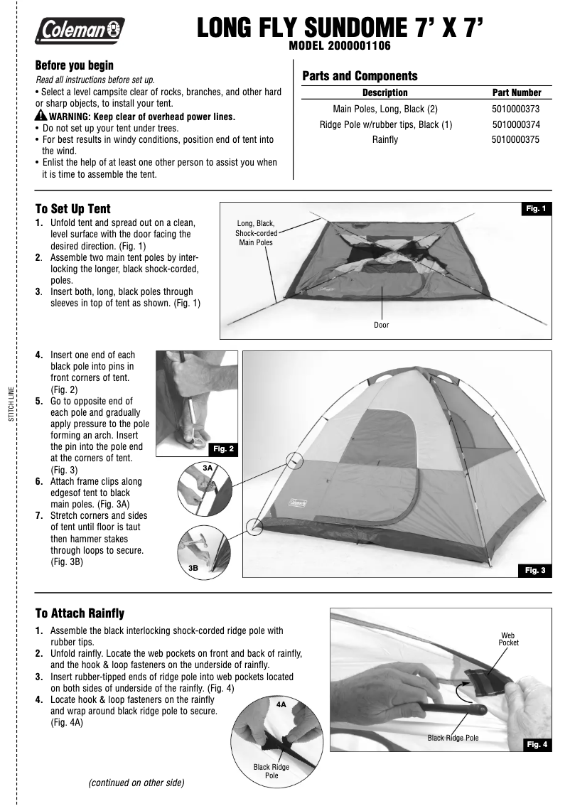 Image de la première page du manuel de l'appareil Long Fly Sundome