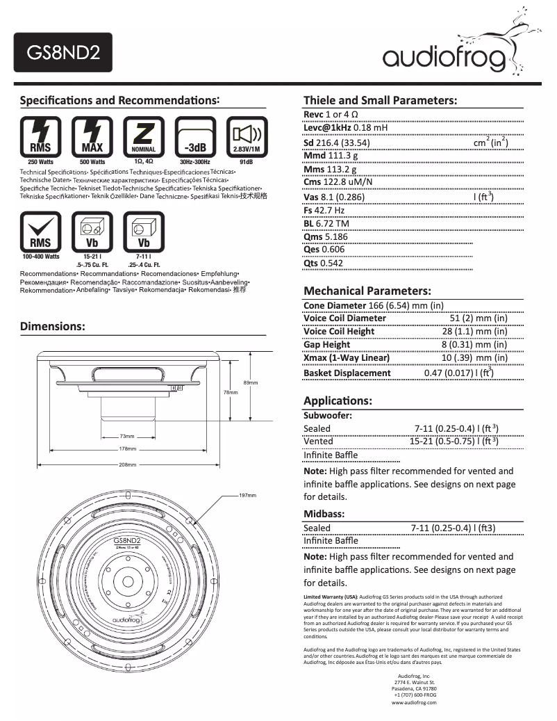 Page 1 de la notice Manuel utilisateur Audiofrog GS8ND2