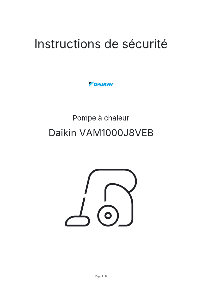 Image de la première page du manuel de l'appareil VAM1000J8VEB