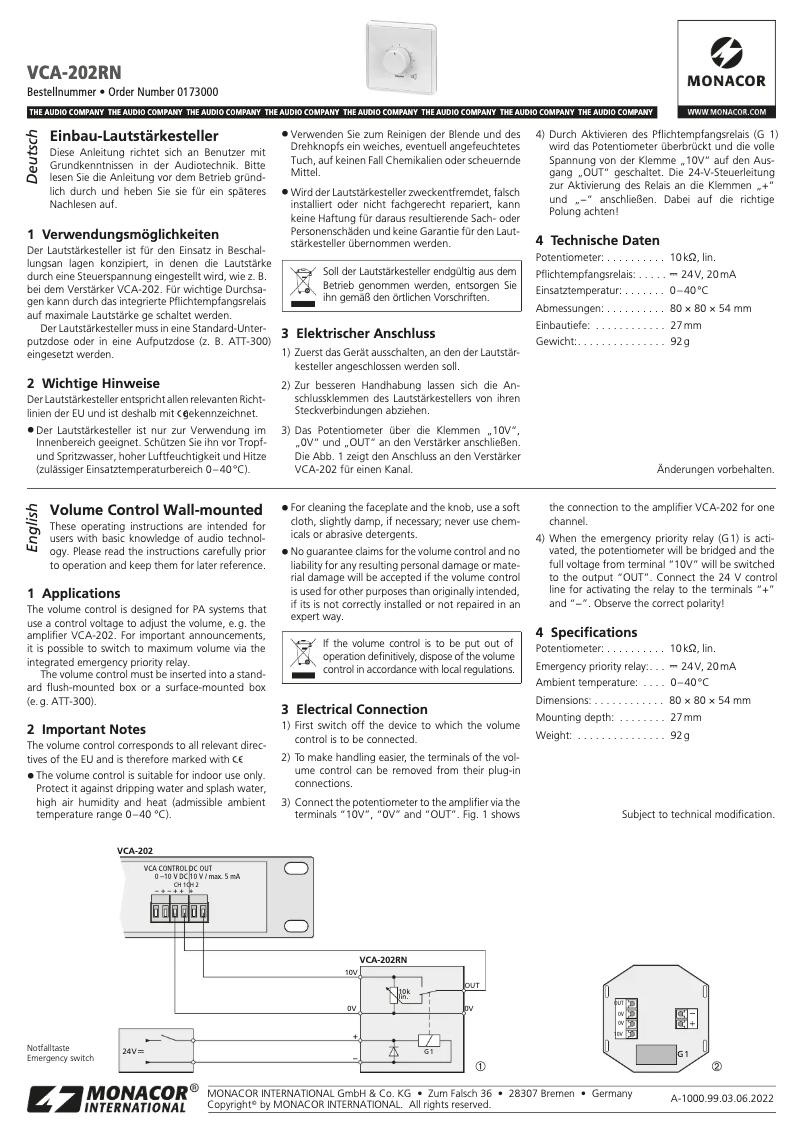 Page n°1 - Manuel utilisateur Monacor VCA-202RN