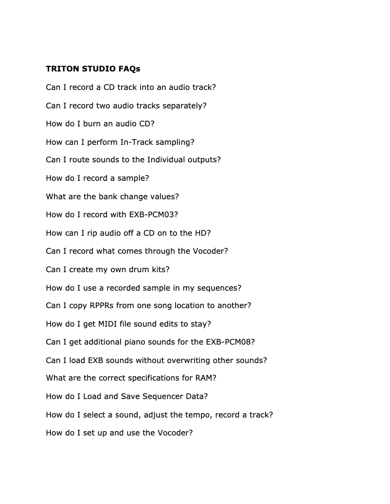 Page 1 de la notice FAQ Korg TRITON STUDIO
