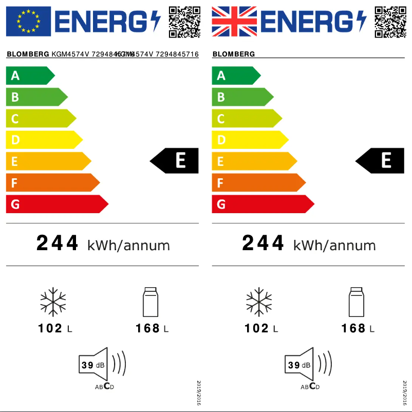 Page 1 de la notice Label énergétique Blomberg KGM4574VPS