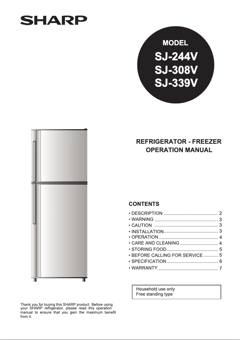 Page n°1 - Manuel utilisateur Sharp SJ-308V