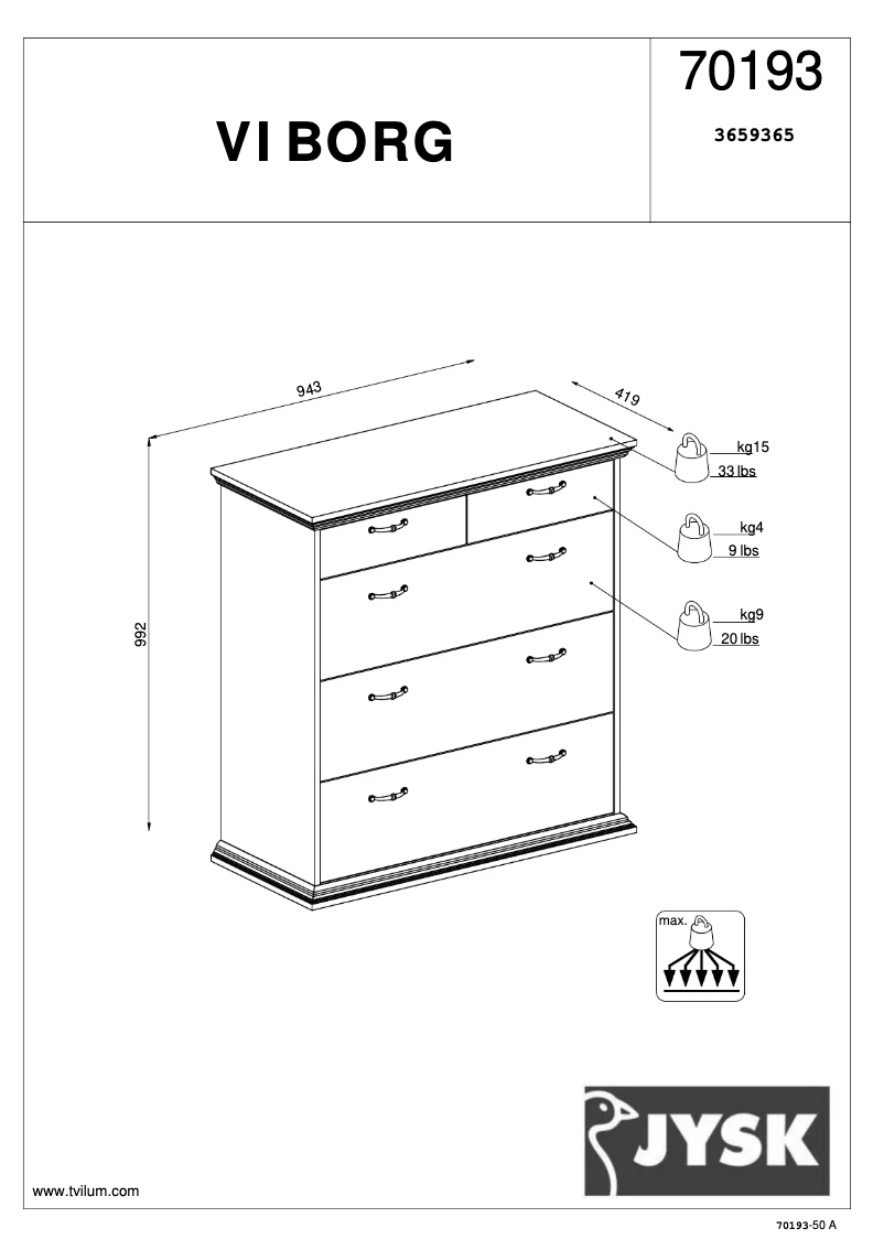 Page 1 de la notice Manuel utilisateur JYSK Viborg (95x100x42)