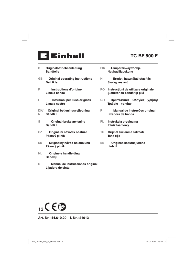 Page n°1 - Manuel utilisateur Einhell TC-BF 500 E