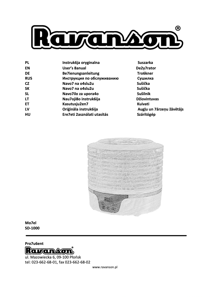Page 1 de la notice Manuel utilisateur Ravanson SD-1000