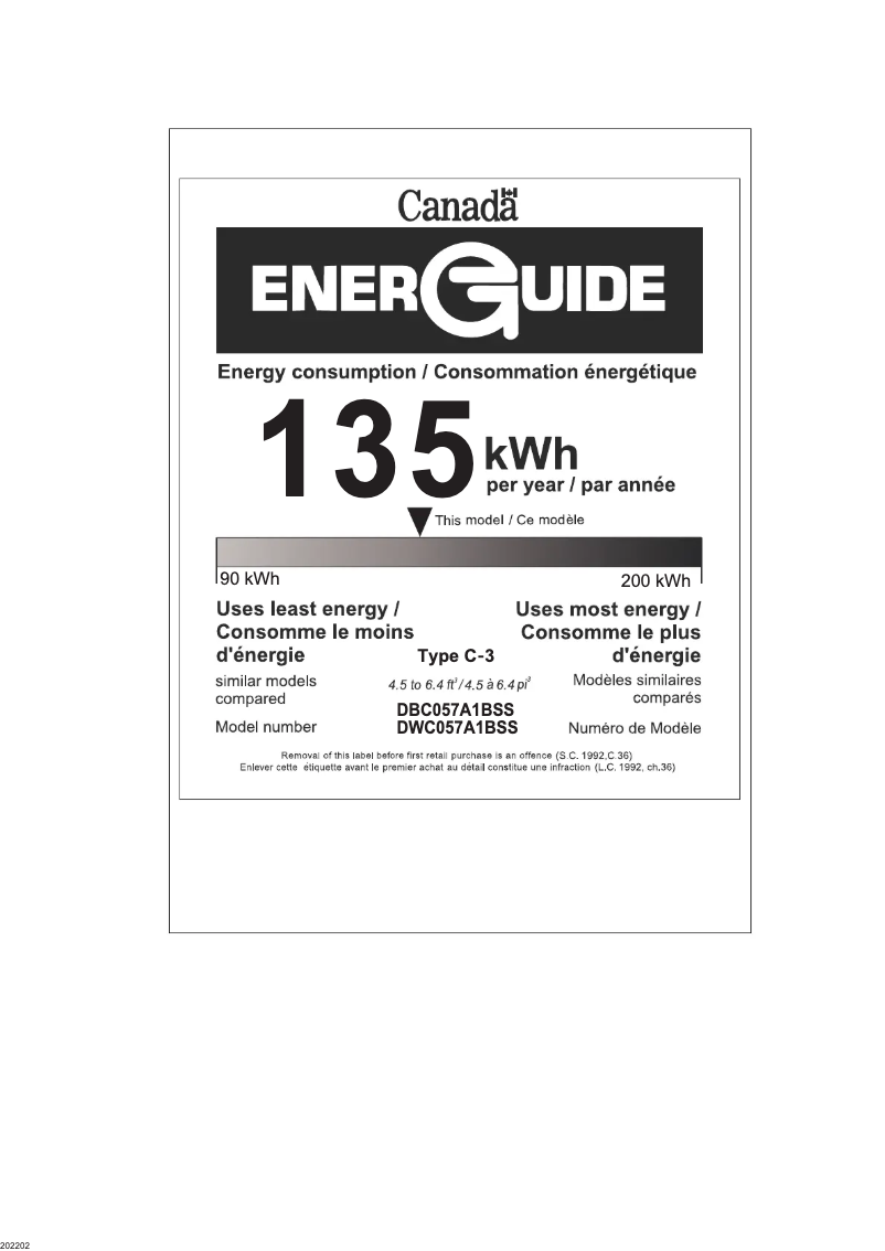 Page 1 de la notice Label énergétique Danby DBC057A1BSS