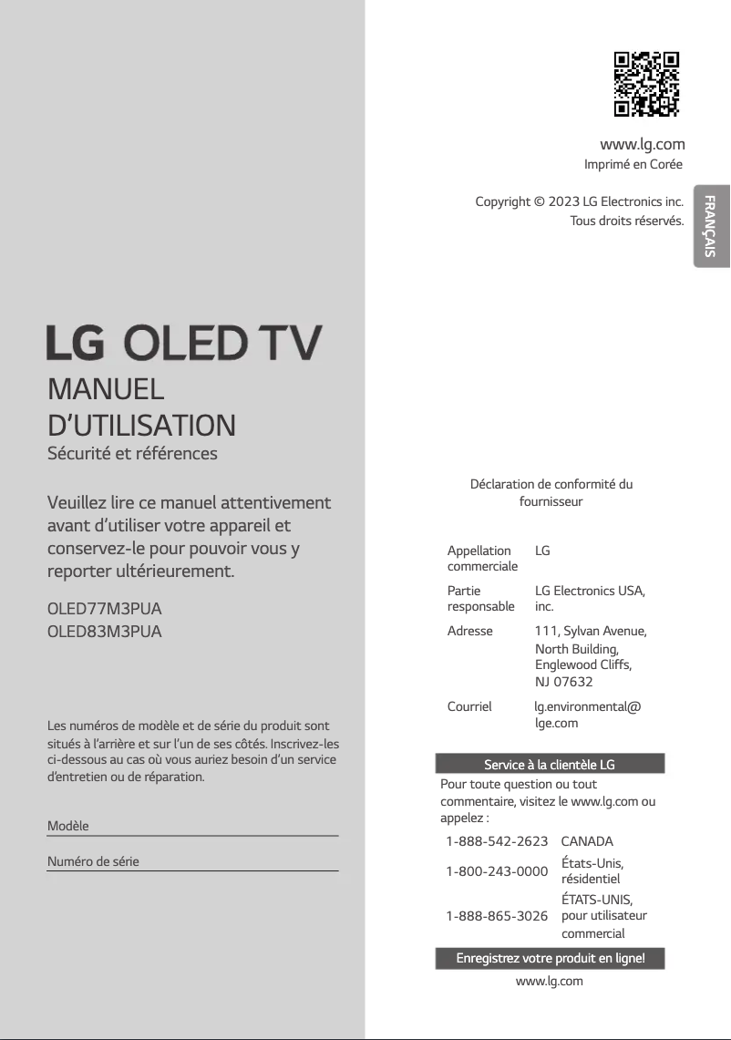 Page n°1 - Manuel utilisateur LG OLED83M3PUA