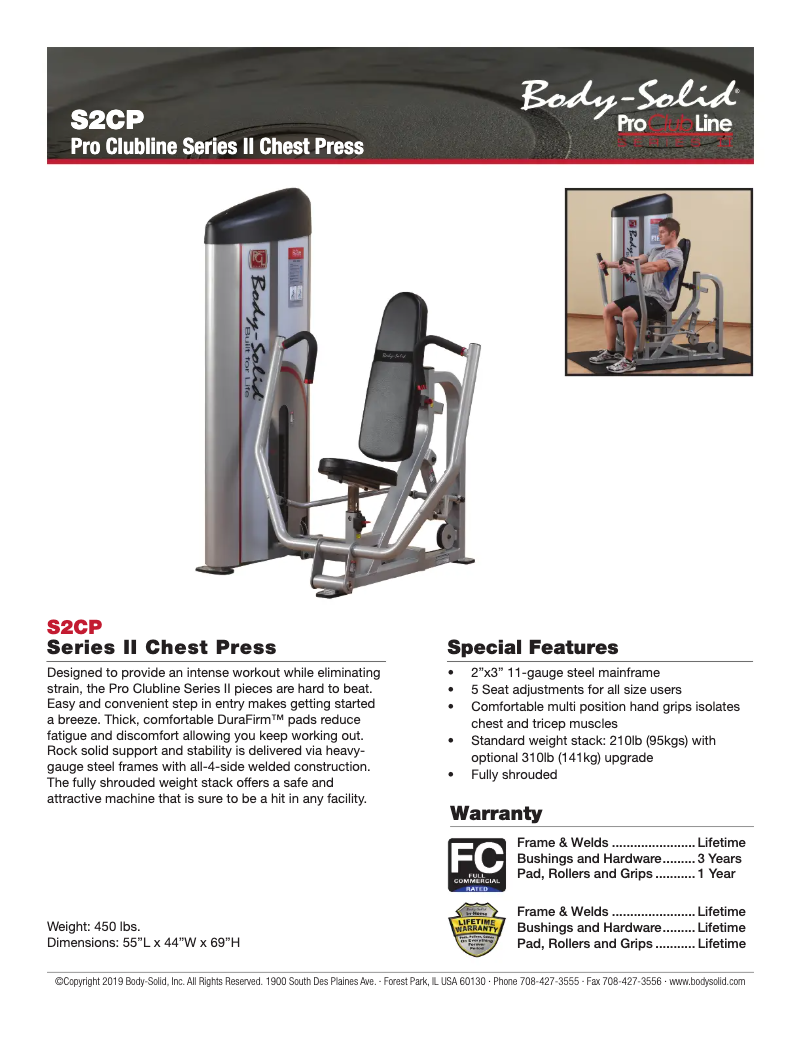 Page 1 de la notice Fiche technique Body-Solid S2CP