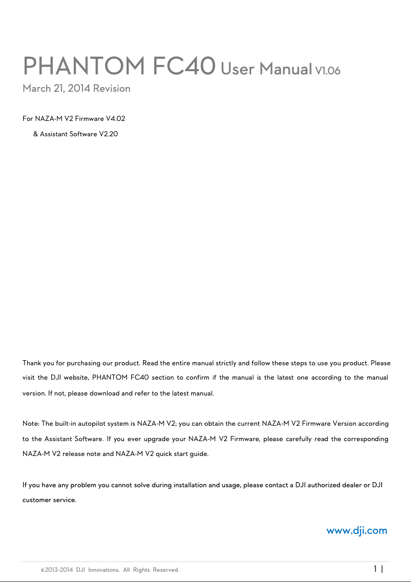 Page n°1 - Manuel utilisateur DJI Phantom FC40