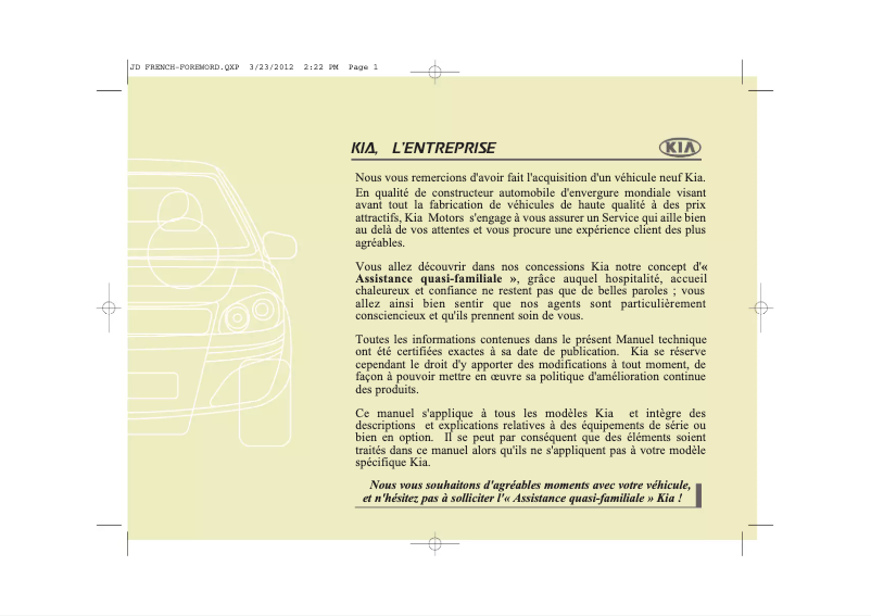 Image de la première page du manuel de l'appareil Cee'd (2013)