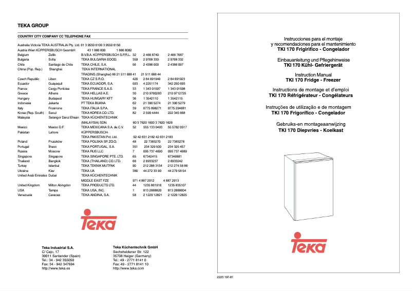 Page 1 de la notice Manuel utilisateur Teka TKI 170