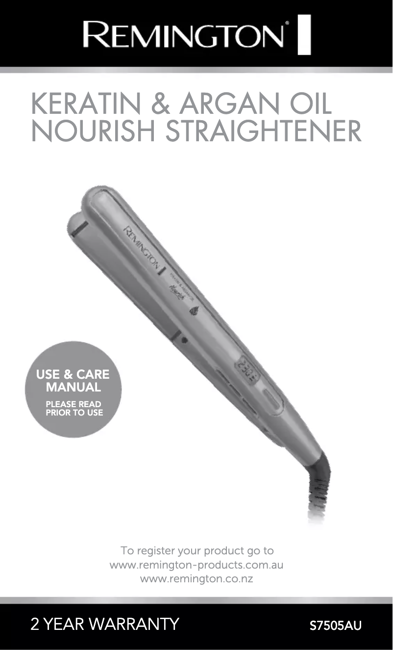 Page 1 de la notice Manuel utilisateur Remington Keratin & Argan Oil Nourish S7505AU