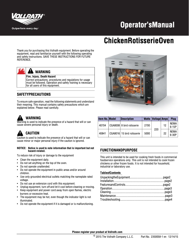 Image de la première page du manuel de l'appareil CGA8008