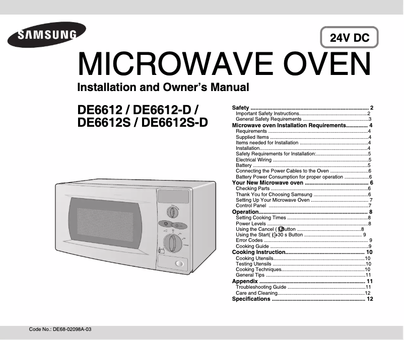 Page n°1 - Manuel utilisateur Samsung DE6612S