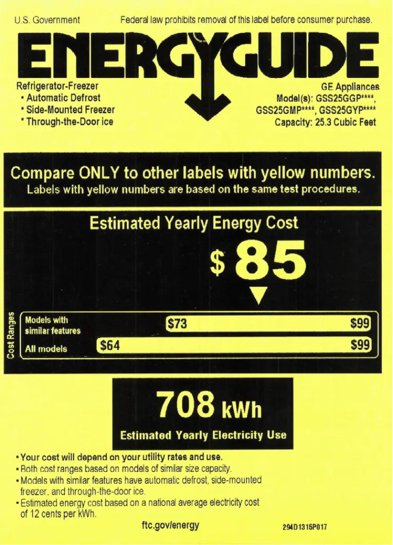 Page n°1 - Label énergétique GE GSS25GGPCC