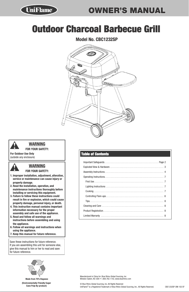 Page 1 de la notice Manuel utilisateur Blue Rhino CBC1232SP