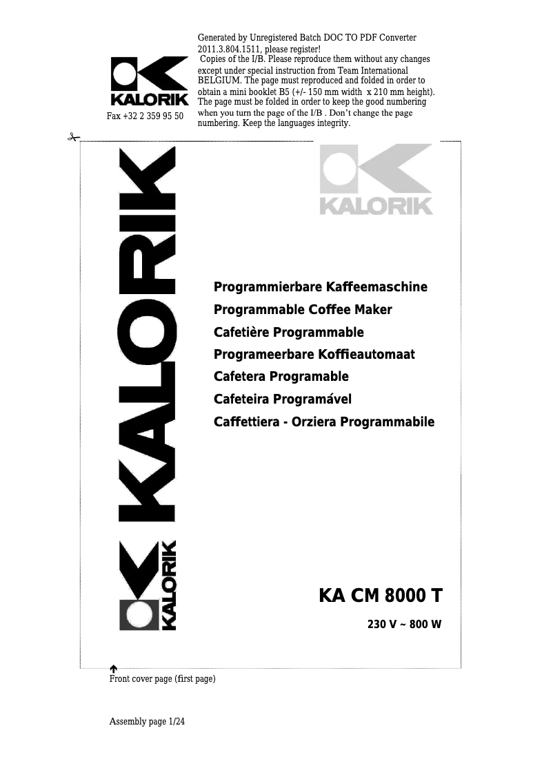 Página 1 del manual Manual de usuario Kalorik KA CM 8000 T