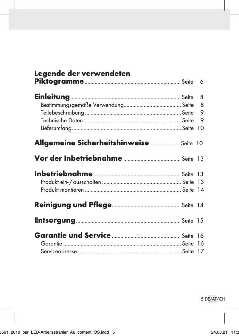 Image de la première page du manuel de l'appareil PAS 10 A2