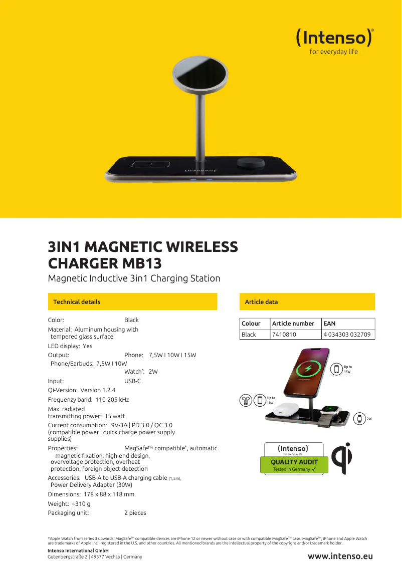 Page 1 de la notice Fiche technique Intenso MB13