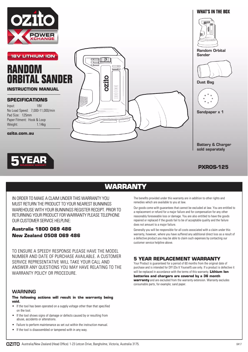 Imagen de la primera página del manual del dispositivo PXROS-125