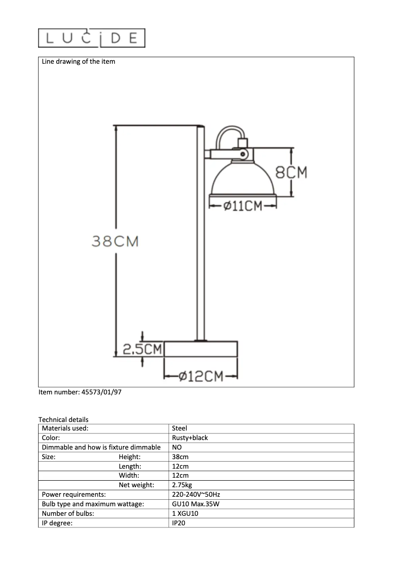 Page 1 de la notice Manuel utilisateur Lucide Damian