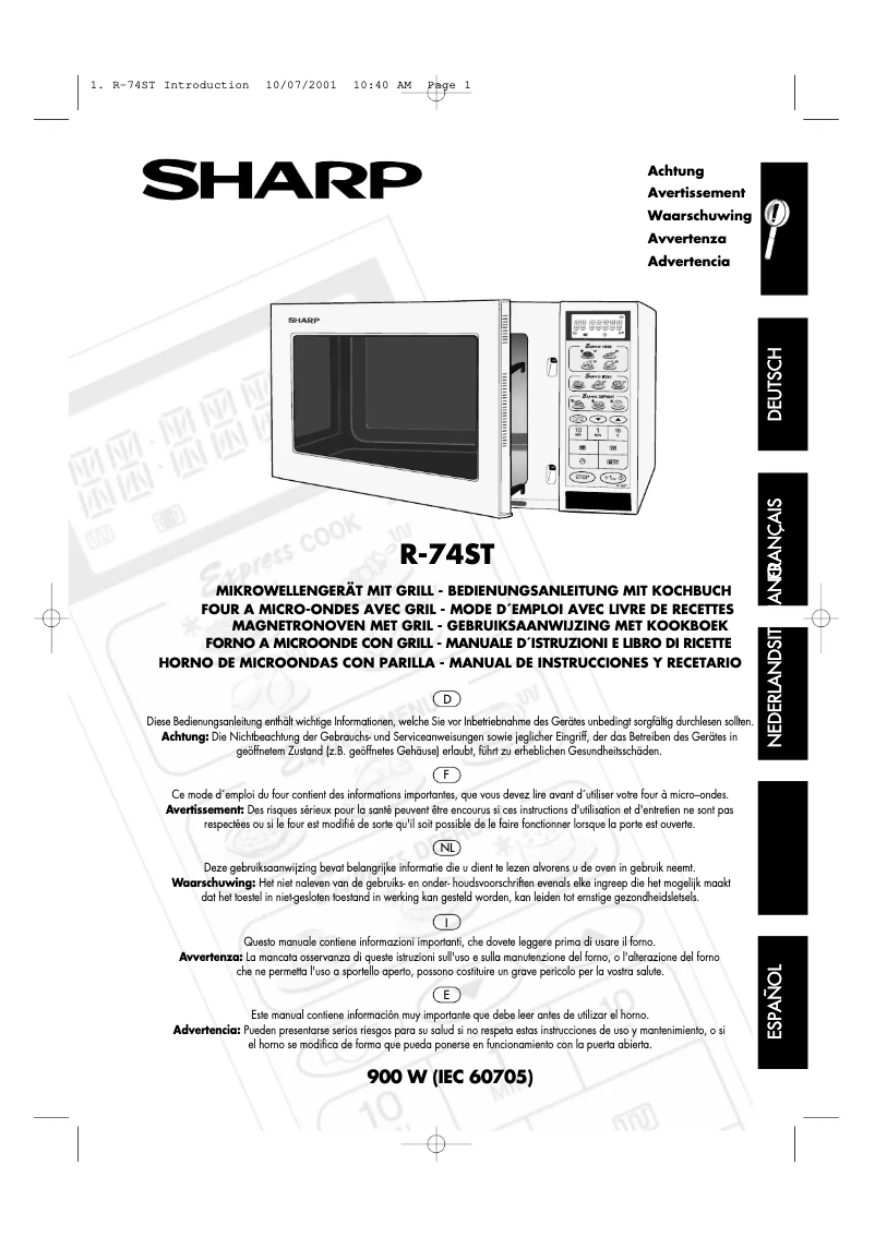 Page 1 de la notice Manuel utilisateur Sharp R-74ST