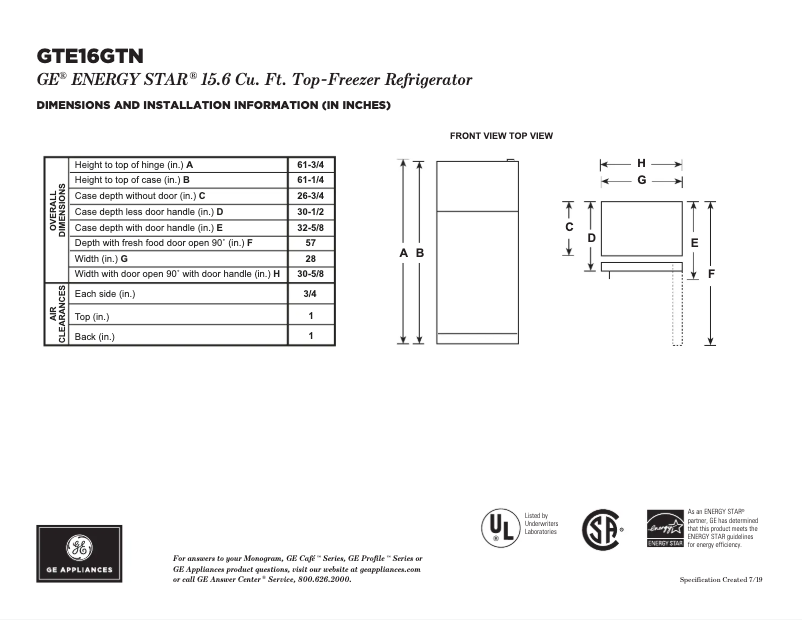 Image de la première page du manuel de l'appareil GTE16GTNLWW