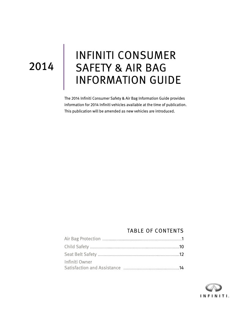 Página 1 del manual Instrucciones de seguridad Infiniti Q70 (2014)
