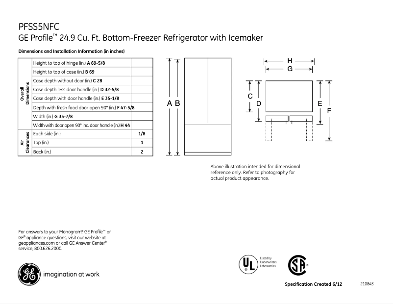 Page n°1 - Fiche technique GE Profile PFSS5NFCSS