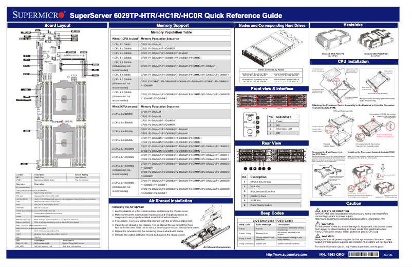 Page 1 de la notice Guide de démarrage rapide Supermicro SuperServer 6029TP-HC1R